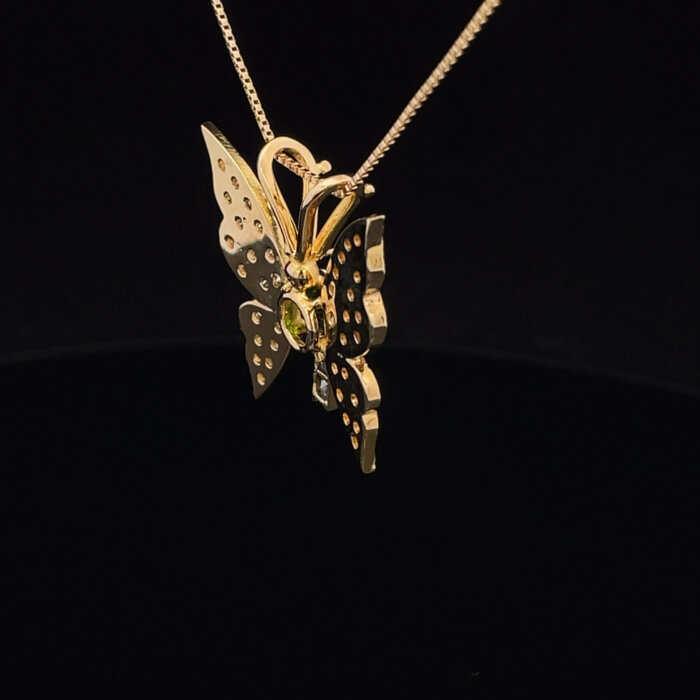 Green Chrome Diopside & Diamond Butterfly Pendant in 14k Yellow Gold - Image 5