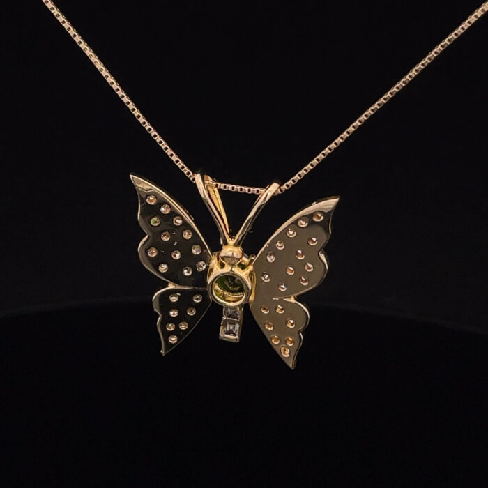 Green Chrome Diopside & Diamond Butterfly Pendant in 14k Yellow Gold - Image 3