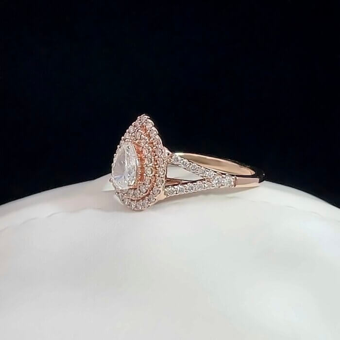 14k Rose Gold Pear-Shaped Diamond Double Halo Ring - Image 2