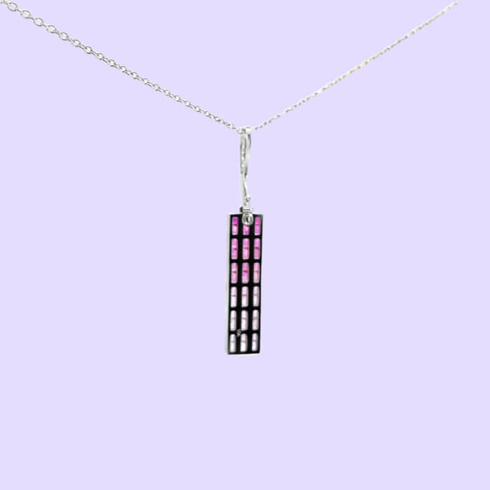 Ombré Pink Sapphire Necklace w/ Chain in 18k White Gold - Image 4