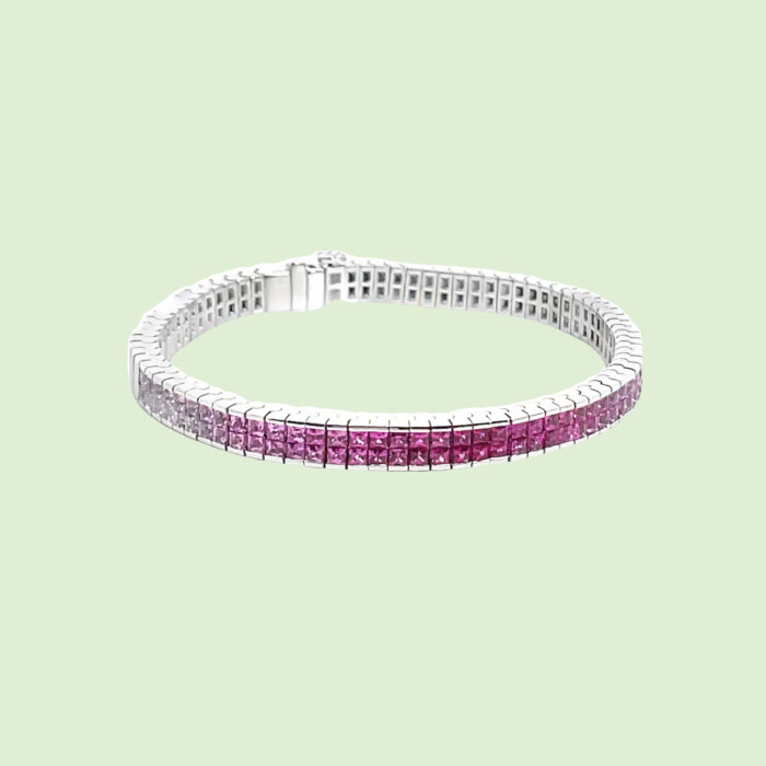 18k White Gold Ombré Pink Sapphire Bracelet - Image 3