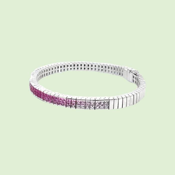18k White Gold Ombré Pink Sapphire Bracelet - Image 4