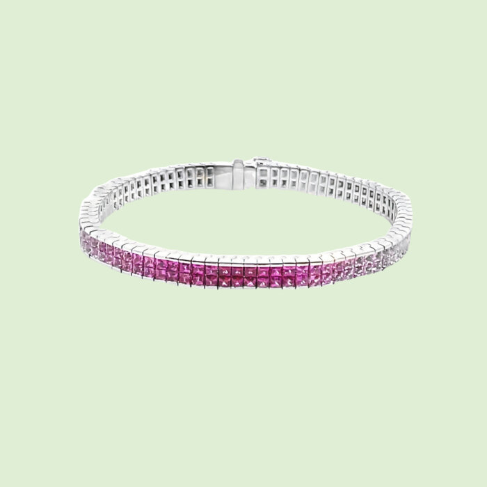18k White Gold Ombré Pink Sapphire Bracelet - Image 6