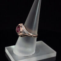 Oval Rubellite & Diamond Ring in 14k Rose Gold - Image 3