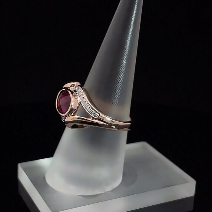 Oval Rubellite & Diamond Ring in 14k Rose Gold - Image 3