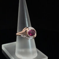 Oval Rubellite & Diamond Ring in 14k Rose Gold - Image 2