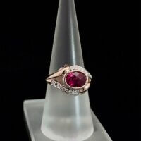 Oval Rubellite & Diamond Ring in 14k Rose Gold