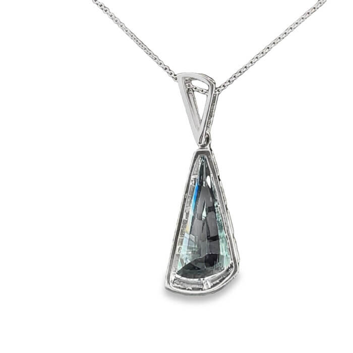 Fancy-Cut Aquamarine & Diamond Pendant in 18k White Gold - Image 4