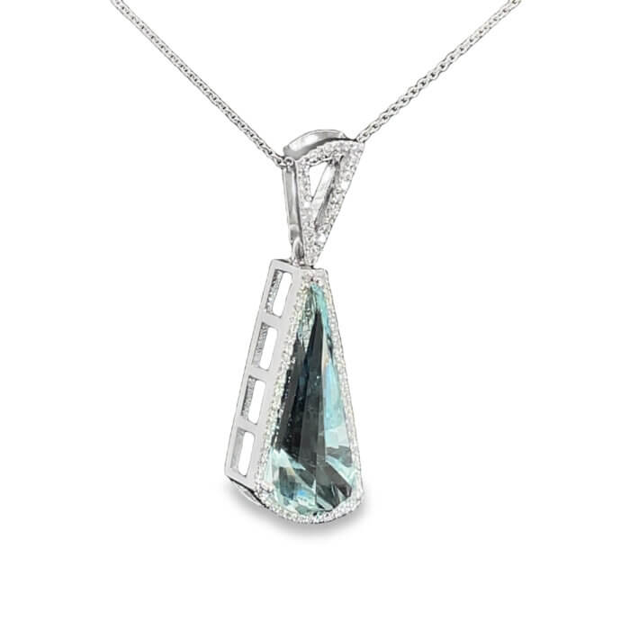 Fancy-Cut Aquamarine & Diamond Pendant in 18k White Gold - Image 3