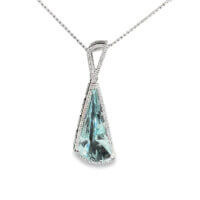 Fancy-Cut Aquamarine & Diamond Pendant in 18k White Gold