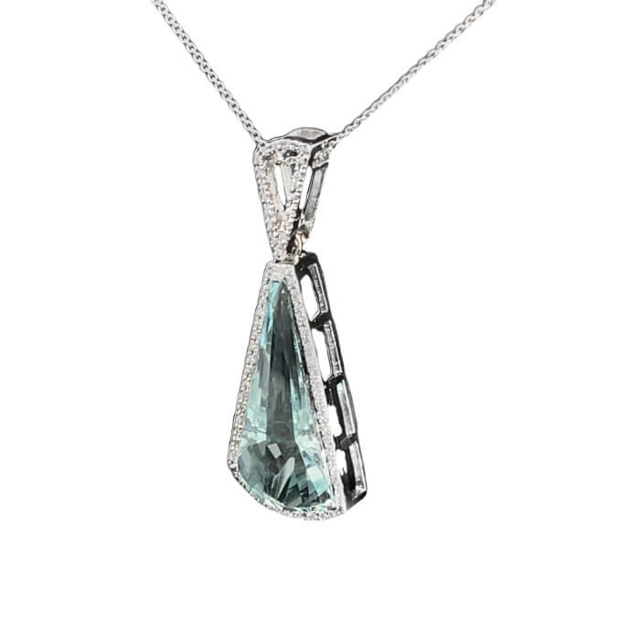 Fancy-Cut Aquamarine & Diamond Pendant in 18k White Gold - Image 2
