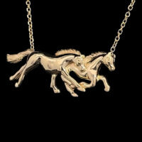 Custom 14k Yellow Gold Double Horse Necklace w/ 17" Chain - Image 3