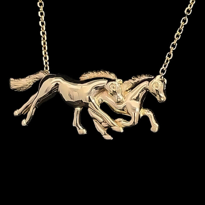 Custom 14k Yellow Gold Double Horse Necklace w/ 17" Chain - Image 3