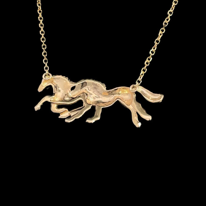 Custom 14k Yellow Gold Double Horse Necklace w/ 17" Chain - Image 2