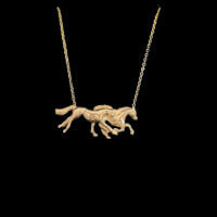 Custom 14k Yellow Gold Double Horse Necklace w/ 17" Chain