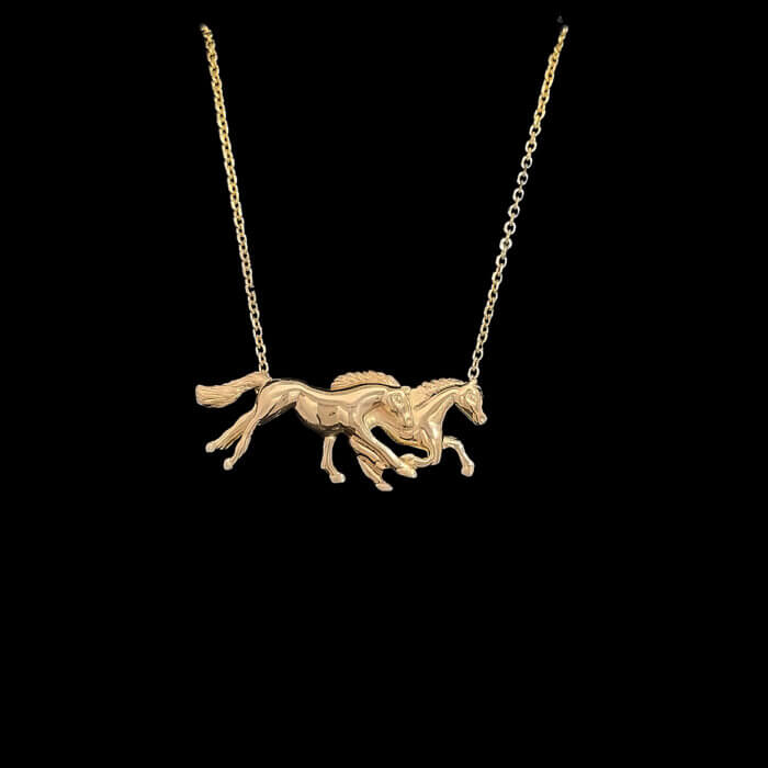 Custom 14k Yellow Gold Double Horse Necklace w/ 17" Chain