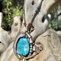 Turquoise & Coral Necklace by Preston Monongye in Sterling Silver - Image 4