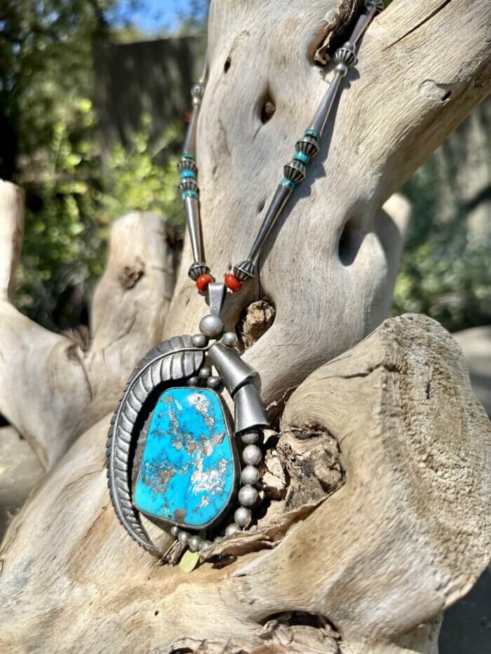 Turquoise & Coral Necklace by Preston Monongye in Sterling Silver - Image 4