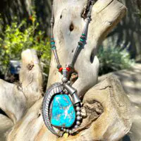 Turquoise & Coral Necklace by Preston Monongye in Sterling Silver