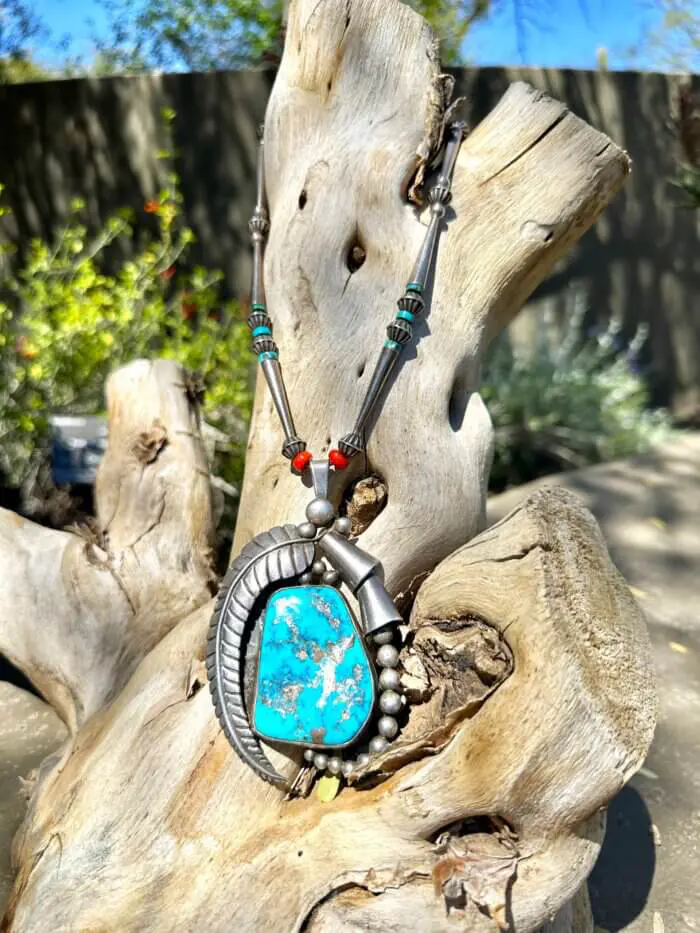 Turquoise & Coral Necklace by Preston Monongye in Sterling Silver