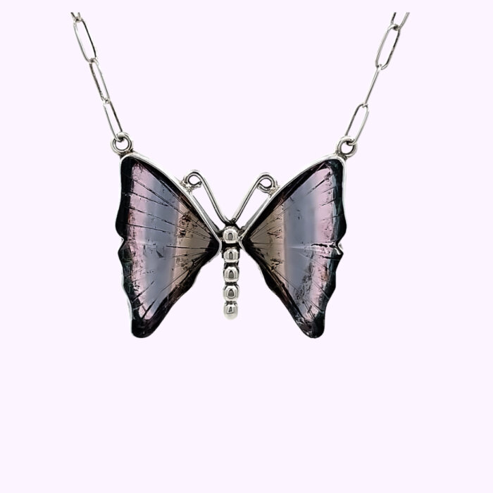 Handmade Multi-Colored Tourmaline Butterfly Necklace w/ 20” Chain in Sterling Silver