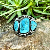 Turquoise Cuff Bracelet by Preston Monongye in Sterling Silver