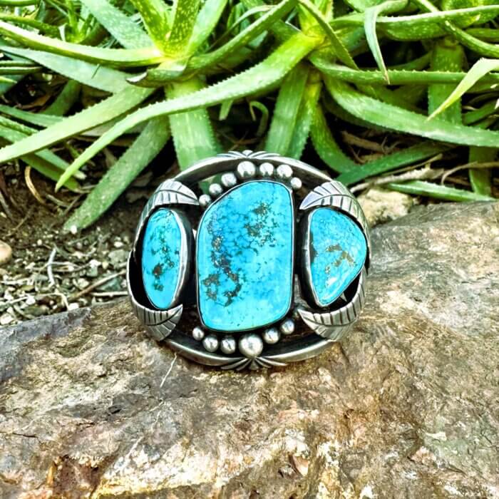 Turquoise Cuff Bracelet by Preston Monongye in Sterling Silver