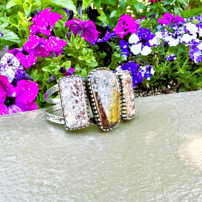 Custom Campbellite 3 Stone Cuff Bracelet in Sterling Silver - Image 3