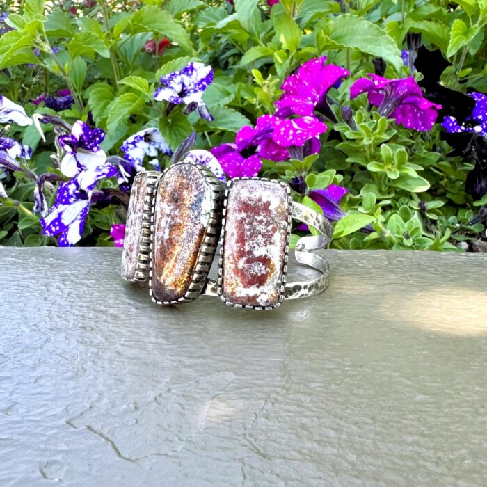 Custom Campbellite 3 Stone Cuff Bracelet in Sterling Silver - Image 2