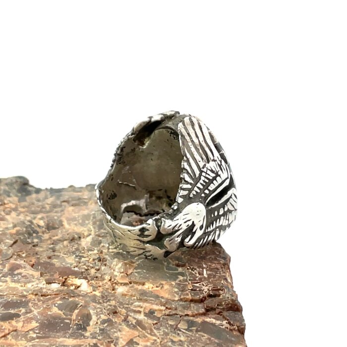Native Green Turquoise Eagle Band Ring in Sterling Silver - Image 4