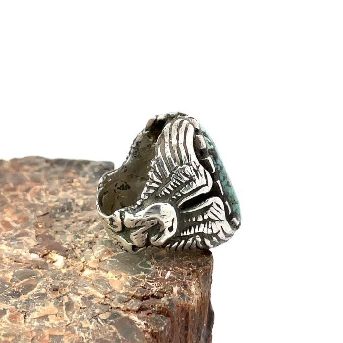 Native Green Turquoise Eagle Band Ring in Sterling Silver - Image 3