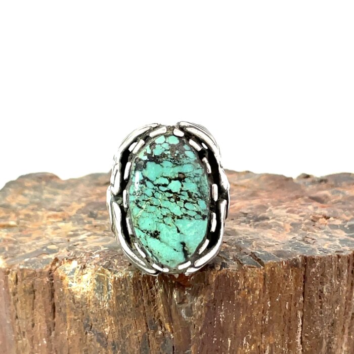 Native Green Turquoise Eagle Band Ring in Sterling Silver - Image 5