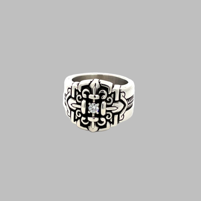 Designer Night Rider Sterling Silver Moissanite Sanctified Tapered Ring - Image 2