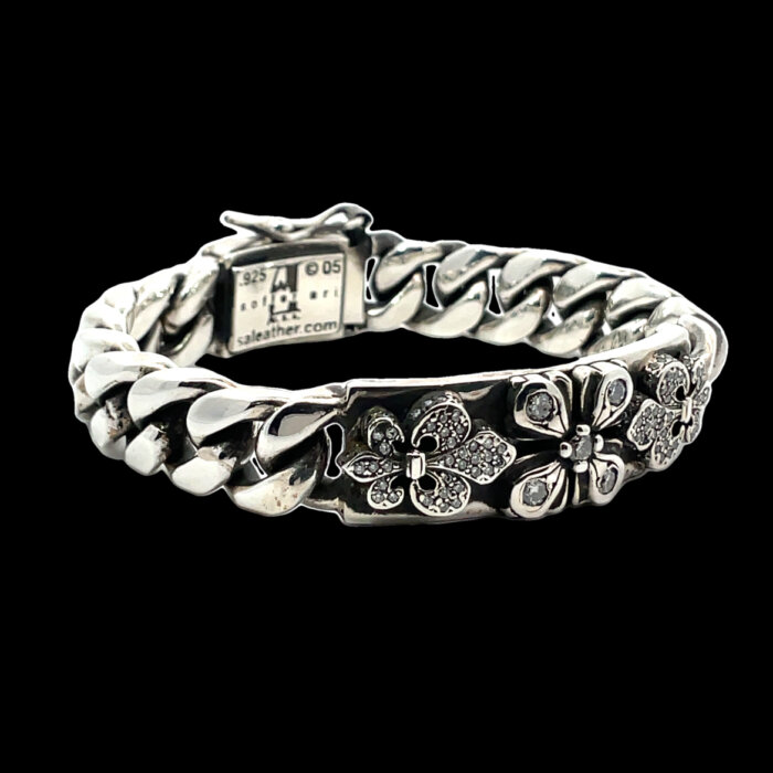 Soffer Ari Fleur-De-Lis Heavy Sterling Silver & Diamond 9" Bracelet - Image 2