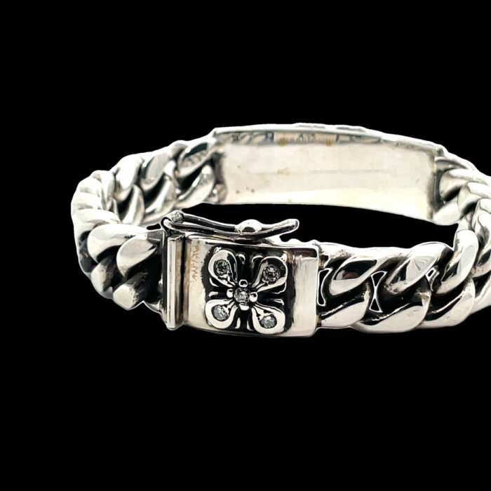 Soffer Ari Fleur-De-Lis Heavy Sterling Silver & Diamond 9" Bracelet - Image 5