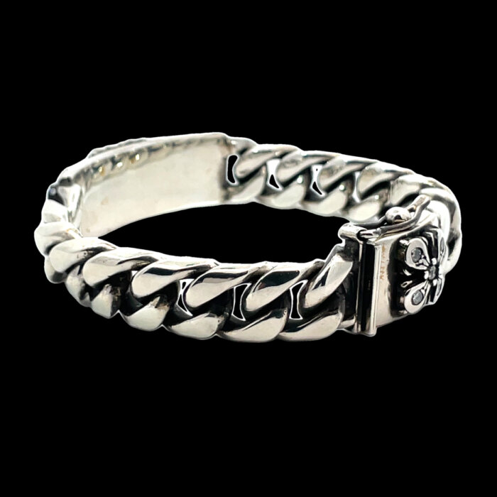 Soffer Ari Fleur-De-Lis Heavy Sterling Silver & Diamond 9" Bracelet - Image 4