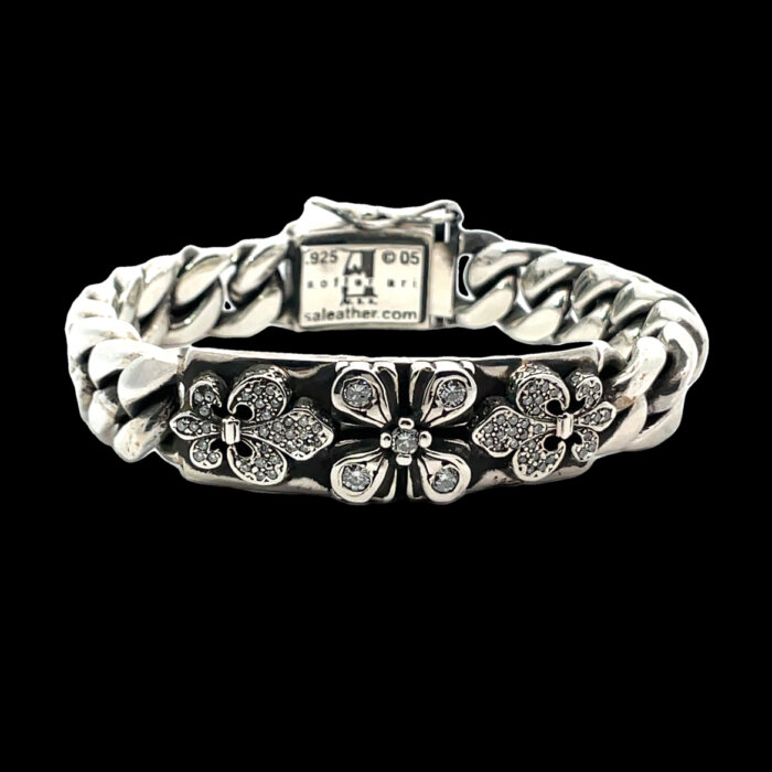Soffer Ari Fleur-De-Lis Heavy Sterling Silver & Diamond 9" Bracelet