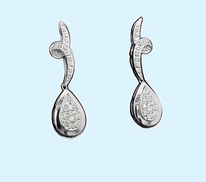 14k White Gold Fancy Diamond Drop Earrings - Image 2