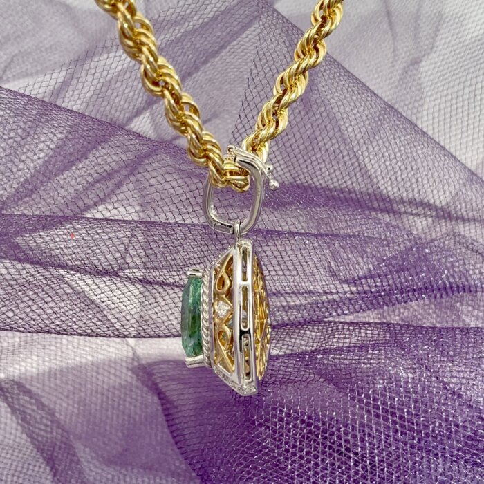 10.33 ct Green Fluorite & Diamond 2-Tone 14k Gold Enhancer Pendant - Image 4