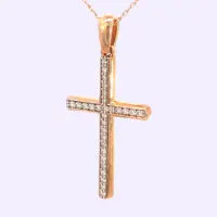 14k Rose Gold Diamond Cross with Chain - Image 3