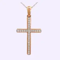 14k Rose Gold Diamond Cross with Chain