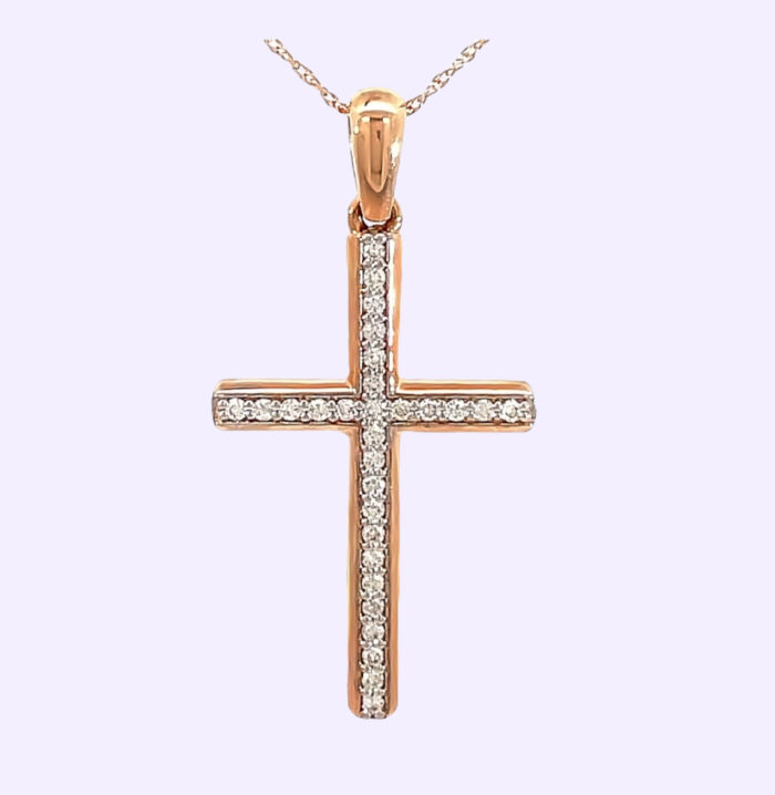 14k Rose Gold Diamond Cross with Chain