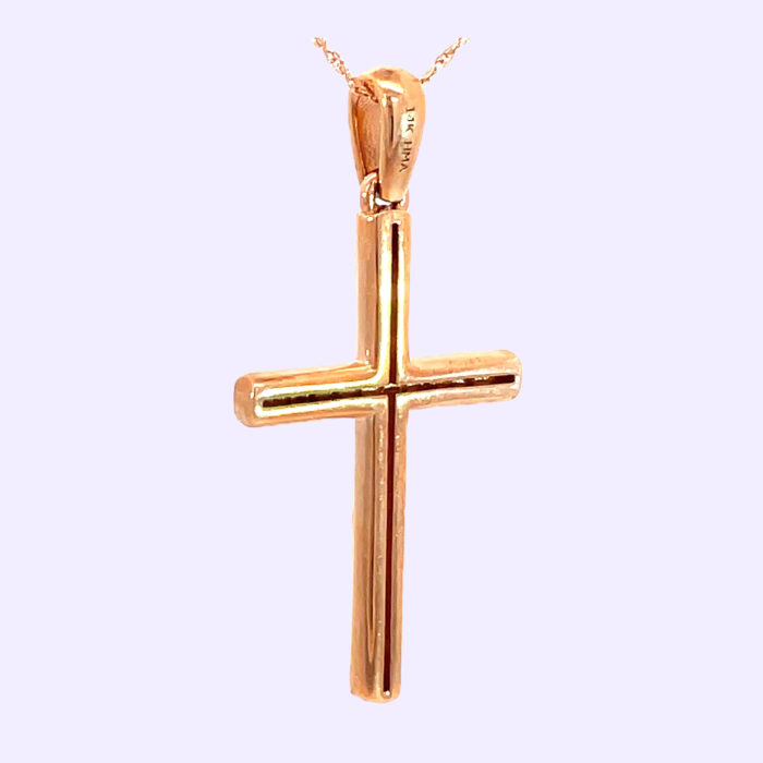14k Rose Gold Diamond Cross with Chain - Image 4