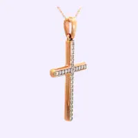14k Rose Gold Diamond Cross with Chain - Image 2