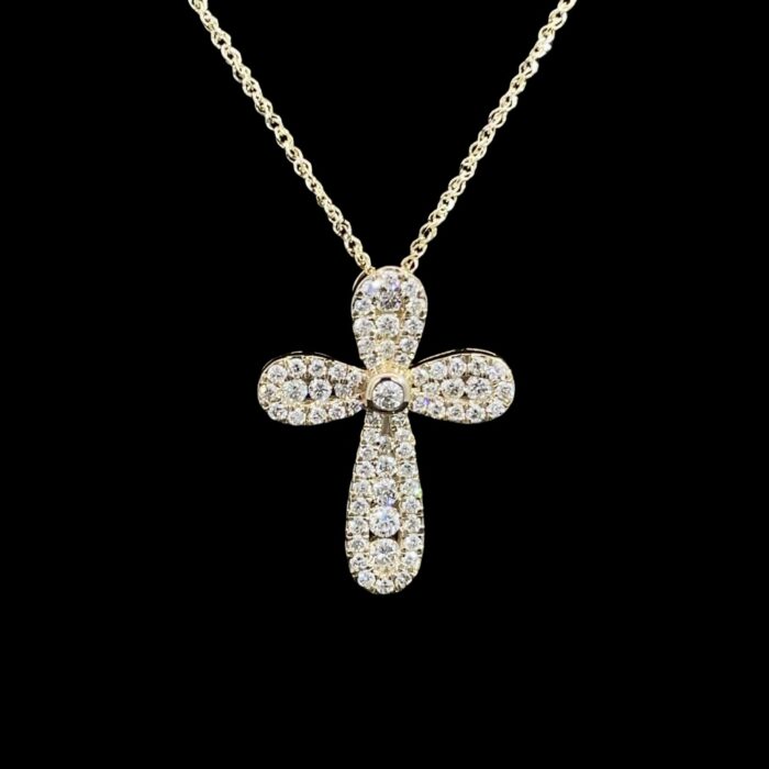 14k Yellow Gold Diamond Cross with Sparkly Chain
