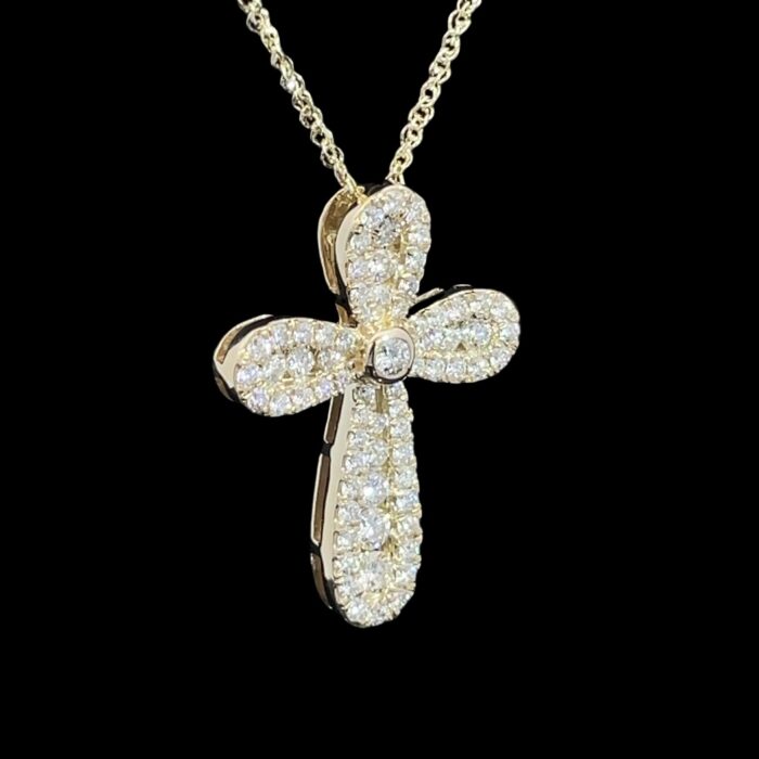 14k Yellow Gold Diamond Cross with Sparkly Chain - Image 3