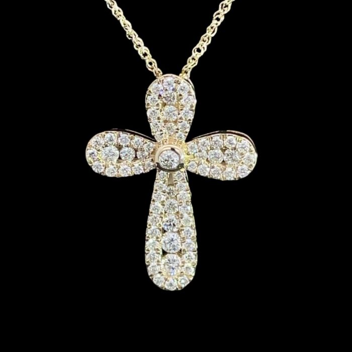 14k Yellow Gold Diamond Cross with Sparkly Chain - Image 2