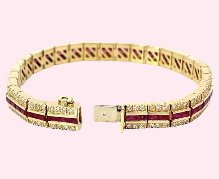 18k Yellow Gold Ruby & Diamond Bracelet - Image 2