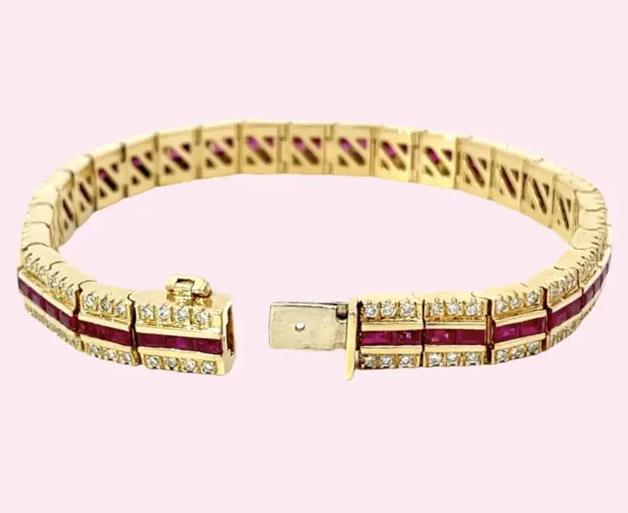 18k Yellow Gold Ruby & Diamond Bracelet - Image 2