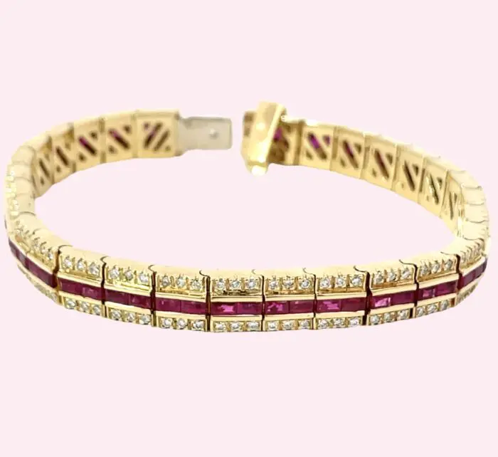18k Yellow Gold Ruby & Diamond Bracelet - Image 3